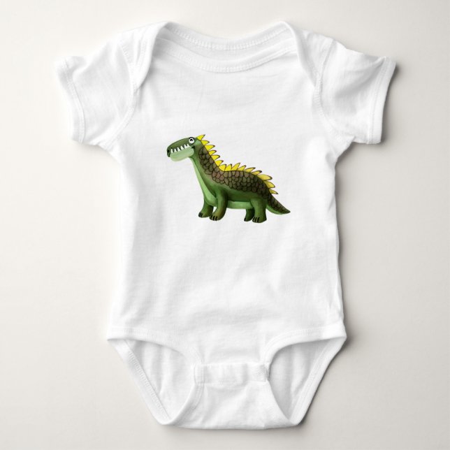 Cute Green Dinosaur Baby Bodysuit - Adorable Dino  (Front)