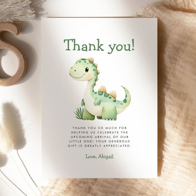 Cute Green Dinosaur Baby Shower Thank You Card (Creator Uploaded)