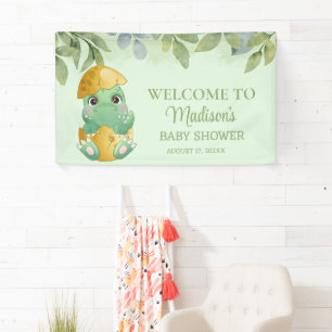Cute Green Dinosaur Boys Baby Shower Banner