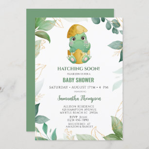 Cute Green Dinosaur Boys Baby Shower Invitation