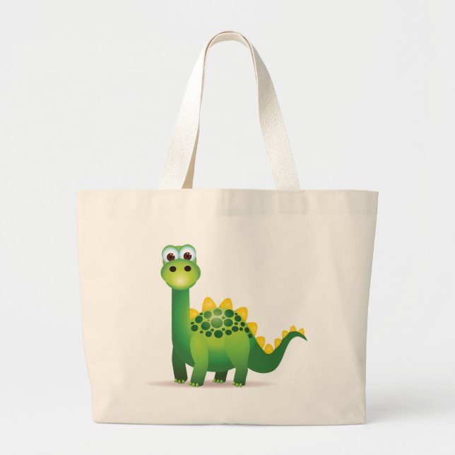 Cute green dinosaur cartoon large tote bag (Front)