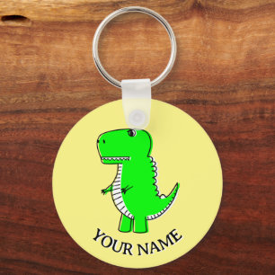 Cute Green Dinosaur Drawing Custom Text Key Ring