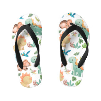 Cute Green Dinosaur Kid's Thongs