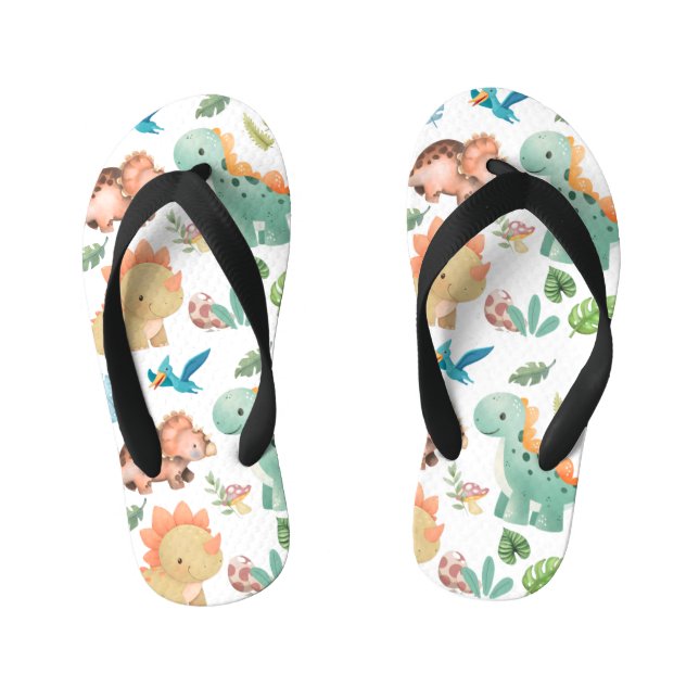 Cute Green Dinosaur Kid's Thongs (Footbed)