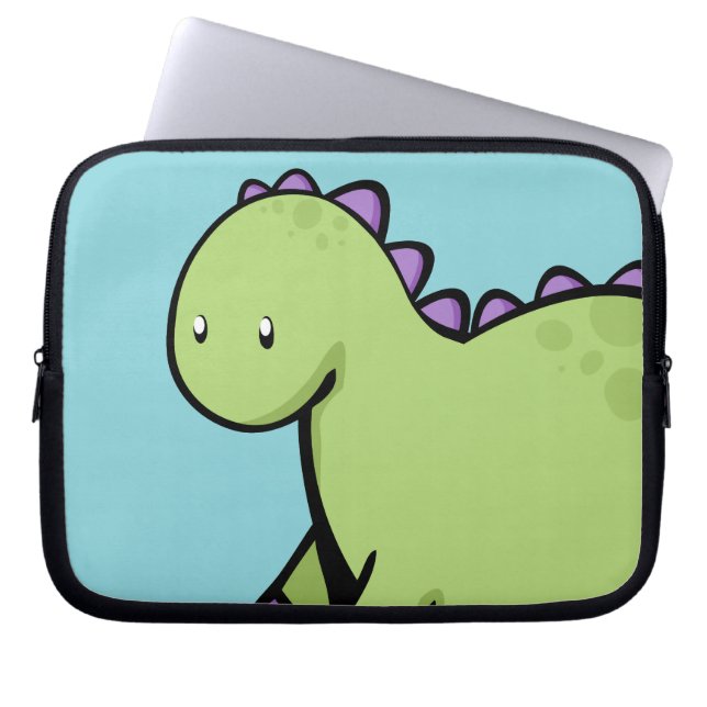 Cute Green Dinosaur Laptop Sleeve (Front)