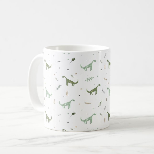 Cute Green Dinosaur Pattern Coffee Mug (Front Left)