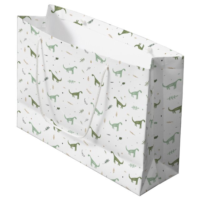 Cute Green Dinosaur Pattern Large Gift Bag (Front Angled)