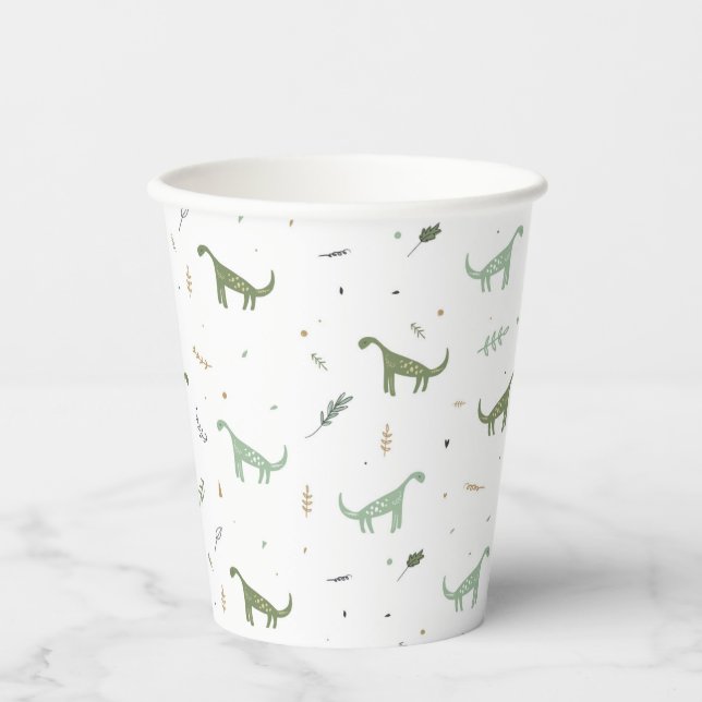 Cute Green Dinosaur Pattern Paper Cups (Front)
