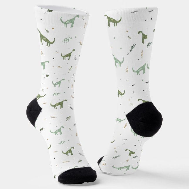 Cute Green Dinosaur Pattern Socks (Angled)