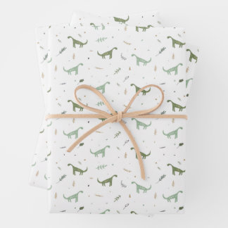 Cute Green Dinosaur Pattern Wrapping Paper Sheet