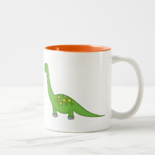 Cute Green Dinosaur+Personalise Name Two-Tone Coffee Mug