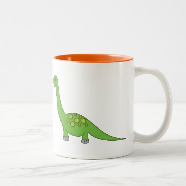 Cute Green Dinosaur+Personalise Name Two-Tone Coffee Mug (Right)
