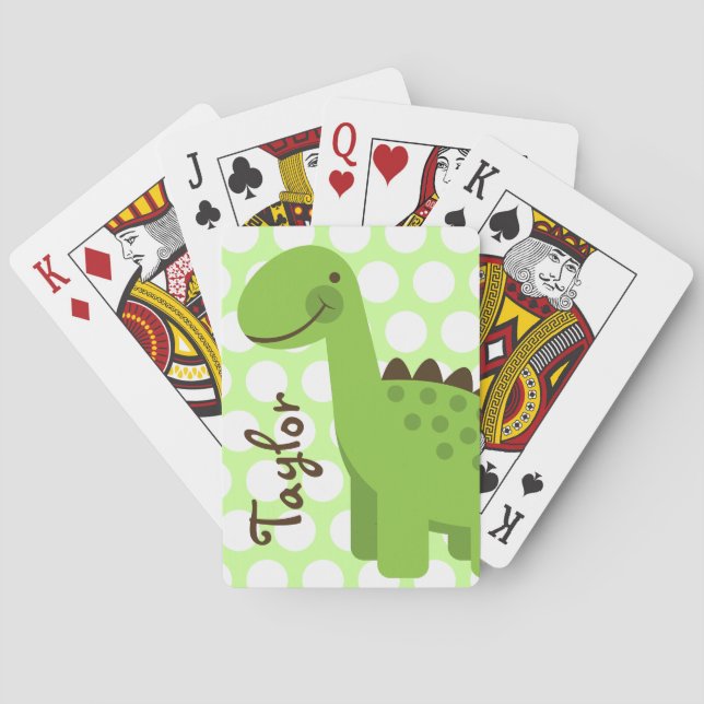 Cute Green Dinosaur Playing Cards (Back)
