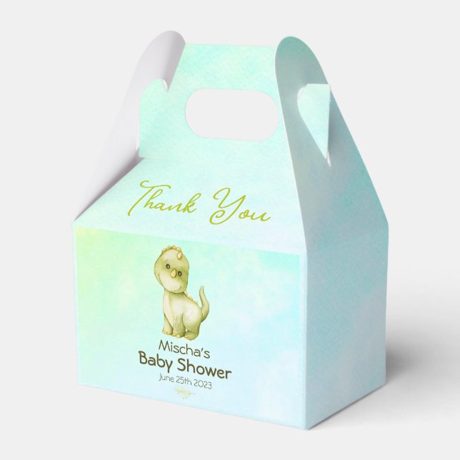 Cute Green Dinosaur Theme Baby Shower Fav  Favour Box (Front Side)