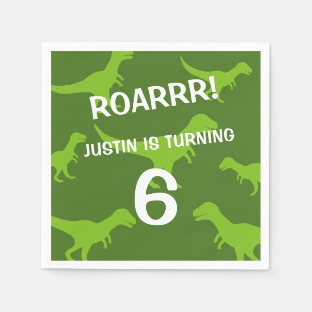 Cute green dinosaur theme Birthday party napkins (Front)