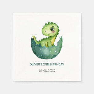 Cute Green Dinosaur Watercolor Kids Birthday Party Napkin