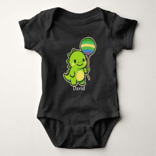 Cute Green Dinosaur with Balloon - Kids Baby Bodysuit