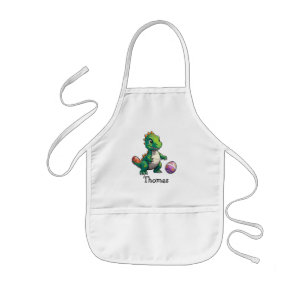 Cute green dinosaur with Easter eggs Kids Apron