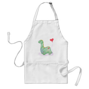Cute Green Dinosaur with I Love You Heart Balloon Standard Apron