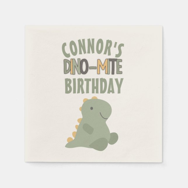 Cute Green Dinosaur Young Child's Birthday Party Napkin (Front)