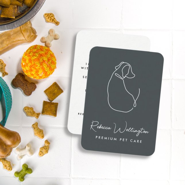 Cute Green Dog Line Drawing Pet Sitter Dog Walker Business Card (Creator Uploaded)