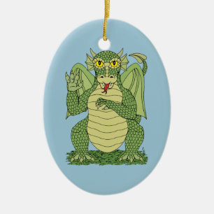 Cute Green Dragon Ceramic Ornament