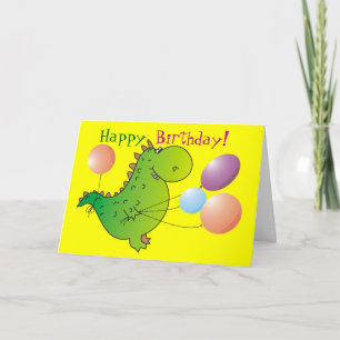 Cute Green Dragon Happy Birthday Greeting Card