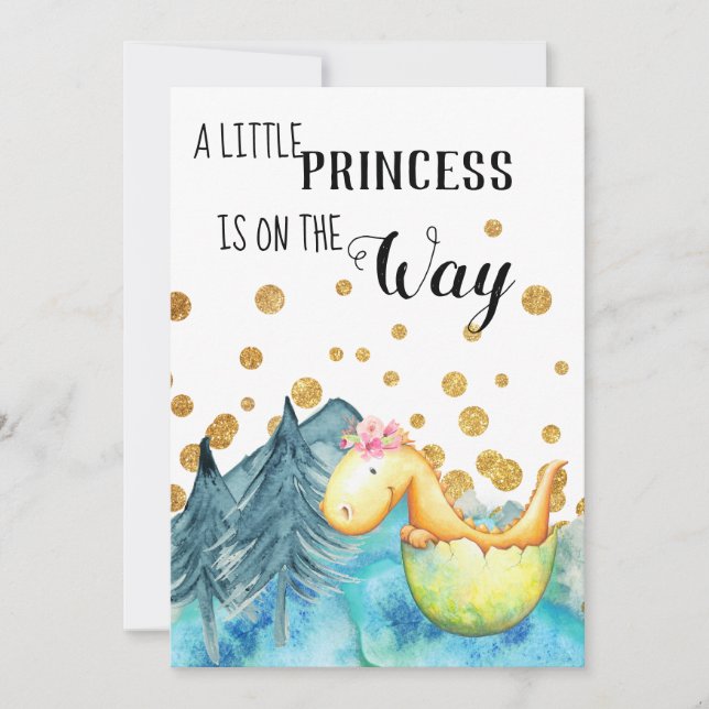 *~* Cute Green Dragon Hatching Baby Girl  Shower Invitation (Front)