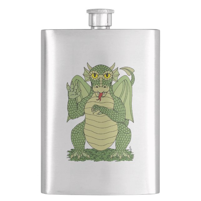 Cute Green Dragon Hip Flask (Front)