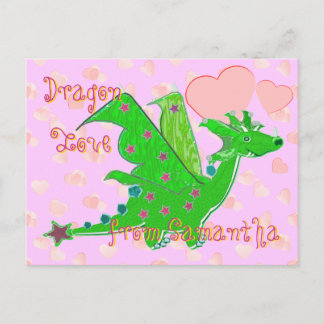 Cute Green Dragon Love Hearts Kids Postcard