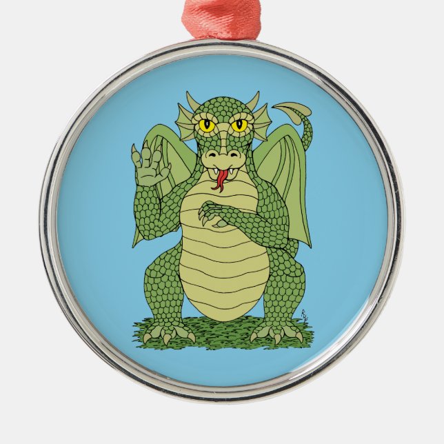 Cute Green Dragon Metal Tree Decoration (Front)
