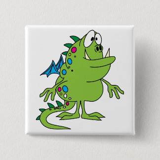 cute green dragon monster creature 15 cm square badge