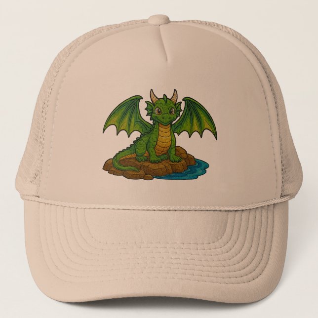 Cute green dragon trucker hat (Front)