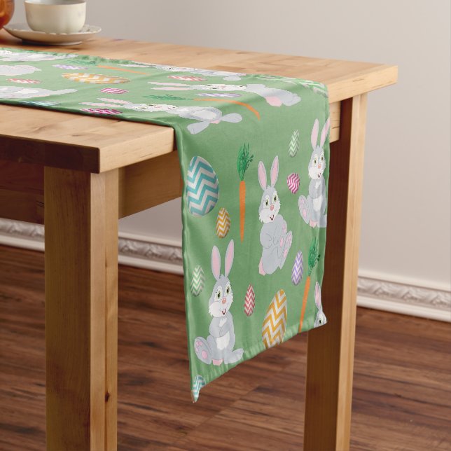 Cute Green Easter Bunny Rabbit Pattern  Short Table Runner (In Situ)