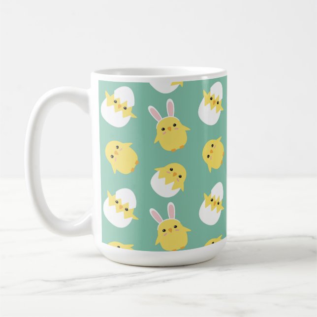Cute green easter chicken rabbit egg coffee mug (Left)
