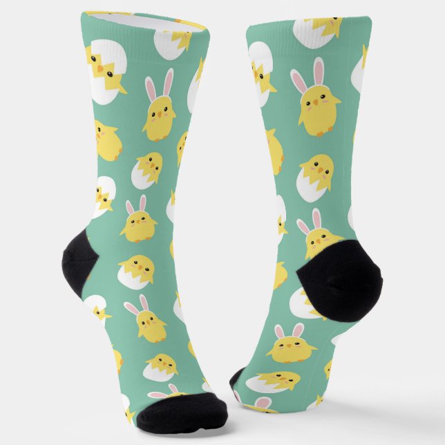 Cute green easter chicken rabbit egg socks (Angled)