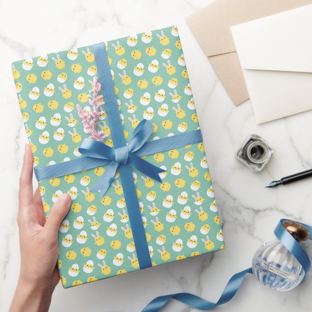 Cute green easter chicken rabbit egg wrapping paper (Gifting)