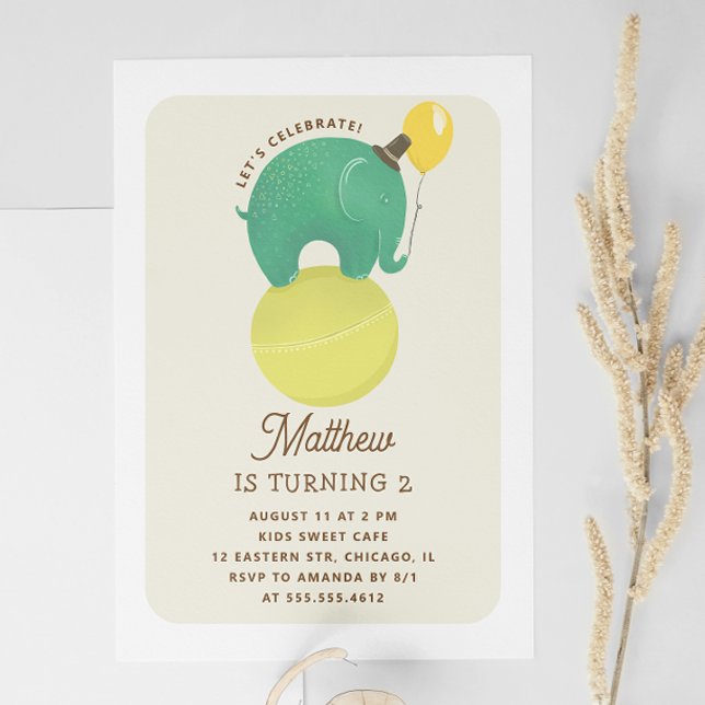 Cute green elephant. Animal kids boy birthday Invitation (Creator Uploaded)