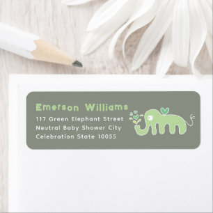 Cute Green Elephant Baby Shower Address Labels