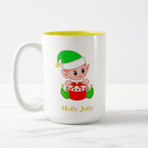 Cute Green Elf Christmas Gift Two-Tone Coffee Mug