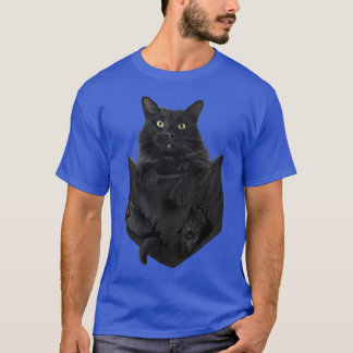 Cute Green Eyes Kitten Black Cat Pocket T-Shirt
