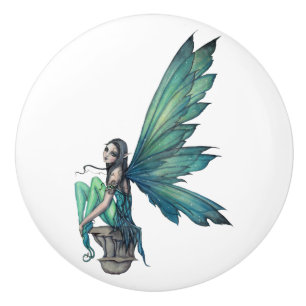 Cute Green Fairy Illustration by Molly Harrison Ceramic Knob