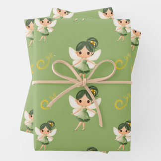 Cute Green fairy Wrapping Paper Sheet