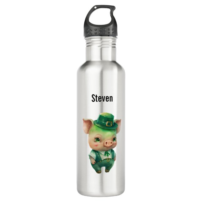Cute Green Fairytale Pig in Fancy Attire 710 Ml Water Bottle (Front)