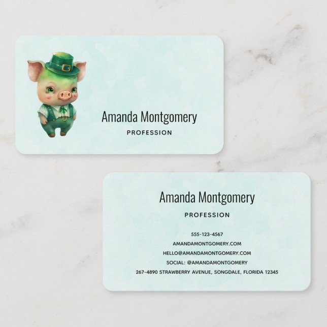 Cute Green Fairytale Pig in Fancy Attire Business Card (Front/Back)