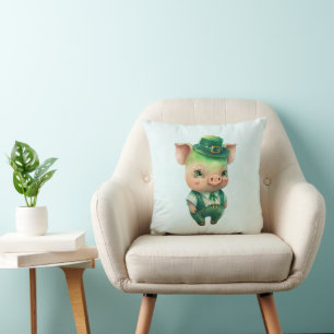 Cute Green Fairytale Pig in Fancy Attire Cushion