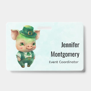 Cute Green Fairytale Pig in Fancy Attire ID Badge
