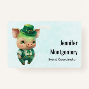 Cute Green Fairytale Pig in Fancy Attire ID Badge