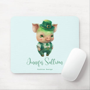 Cute Green Fairytale Pig in Fancy Attire Mouse Pad