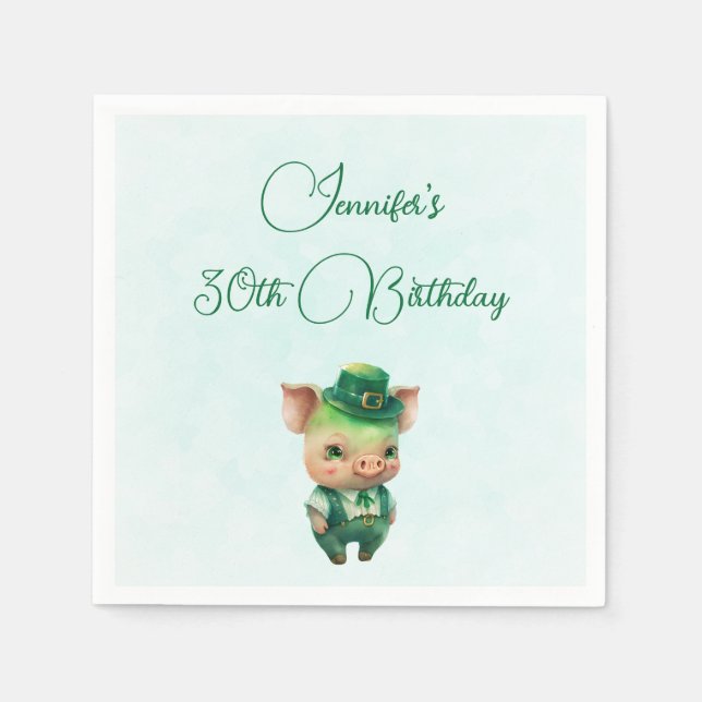 Cute Green Fairytale Pig in Fancy Attire Napkin (Front)